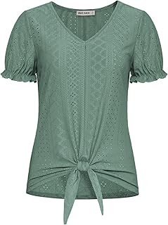 Camiseta básica GRACE KARIN para mujer, cuello en V, manga corta, lazo frontal y ojales