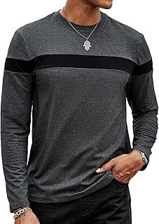 Camiseta de Manga Larga con Bloque de Color y Cuello Redondo para Hombre, Color Gris