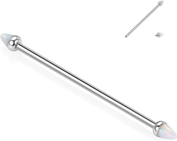 Piercing industrial de titanio 14G para mujeres y hombres, con bola y opalo