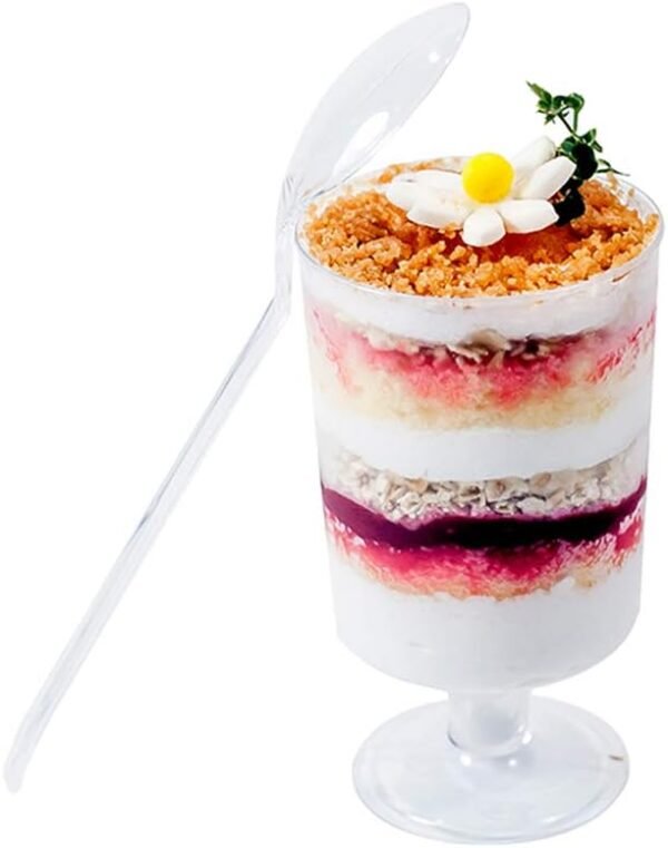 Copas de postre con patas de plástico, mini tazas reutilizables para parfait, cuencos de postre premium, pack de 50 unidades de 3.4 oz, ideales para fiestas y catering