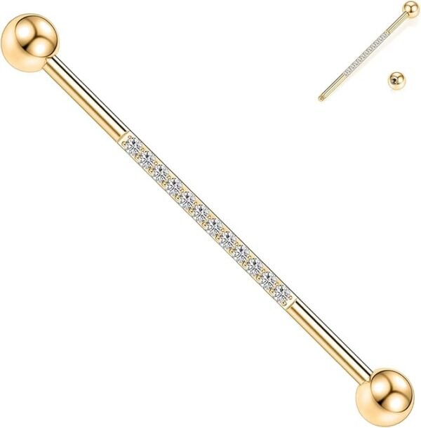 Piercing Industrial 14G, Joyería de Acero Quirúrgico para Mujer y Hombre, CZ, Pirámide, Cruz, Cartílago, 38 mm