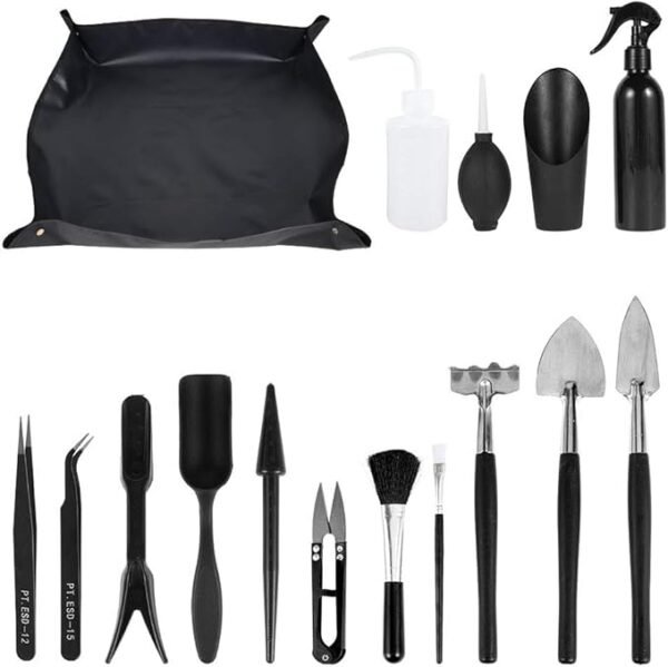 Juego de Herramientas Suculentas de 16 Piezas, Mini Kit de Herramientas de Jardinería con Tapete de Lona, para Cuidado de Plantas de Jardín de Hadas