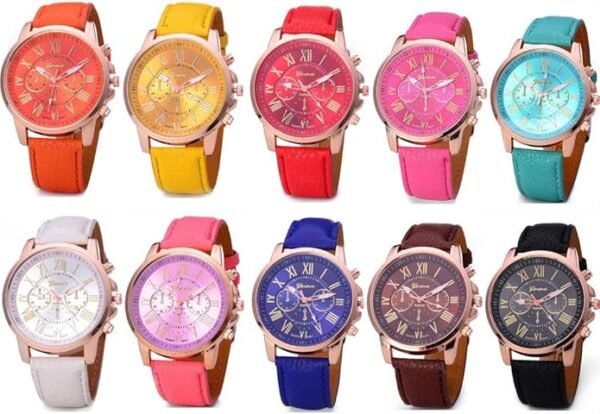 Reloj de pulsera al por mayor, 10 piezas, con números romanos, pulsera de PU, cuarzo analógico