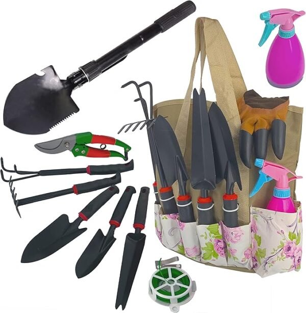 Kit de Herramientas de Jardín de 11 Piezas, Aluminio Resistente con Guantes de Jardín y Bolsa de Almacenamiento, Regalos de Jardinería
