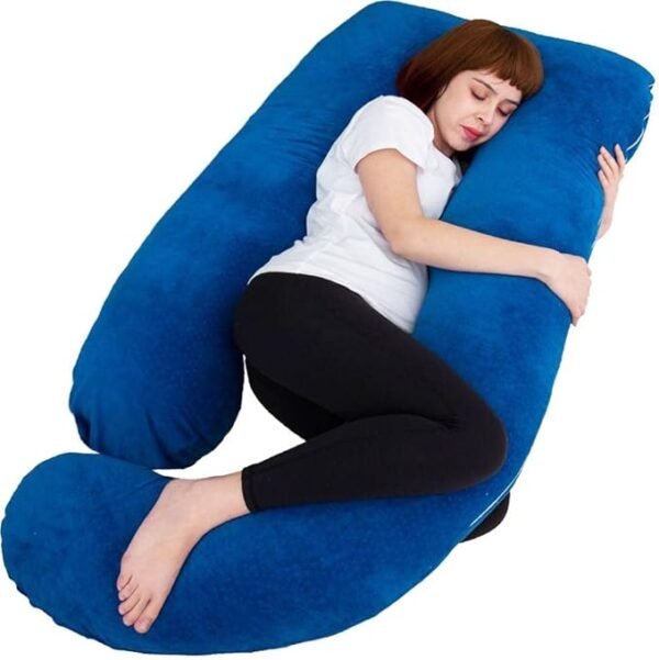 Almohada de embarazo extra grande, 60 pulgadas, forma de U, azul.