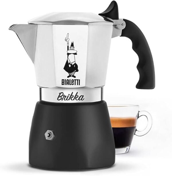 Bialetti Nueva Brikka Moka, 4 Tazas, Espresso con Crema, Negro.