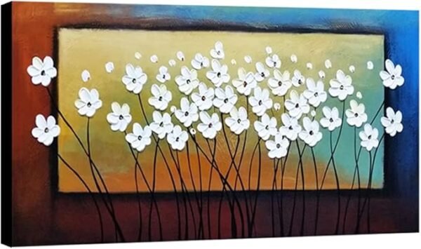 Wieco Art pintura al óleo flores blancas 3D, decoración moderna para sala de estar, dormitorio, 100% pintado a mano