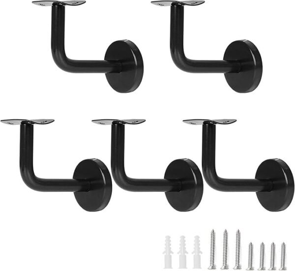 Soportes de barandilla de acero inoxidable negro, 5 unidades, para escalera