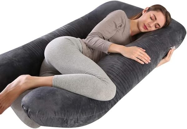 CDEN Almohada de embarazo en forma de U, 55 pulgadas, negro.