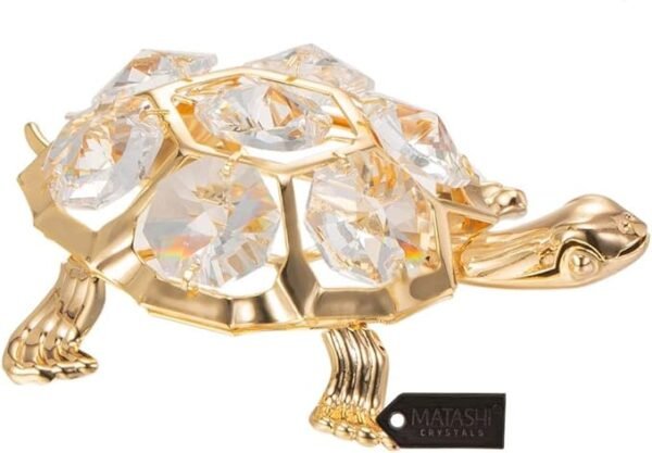 Matashi adorno de tortuga chapado en oro de 24 quilates, decoración de mesa con cristales, regalo para ocasiones especiales