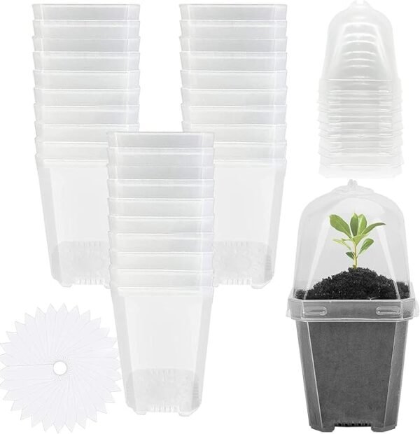 EBaokuup 30 macetas transparentes con cúpula de humedad, etiquetas para plantas y semilleros