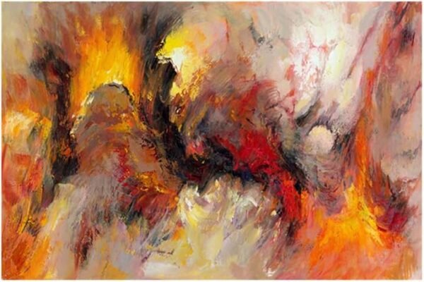 Pintura al óleo abstracta en lienzo, decoración del hogar en tonos cálidos, 16 x 24 in