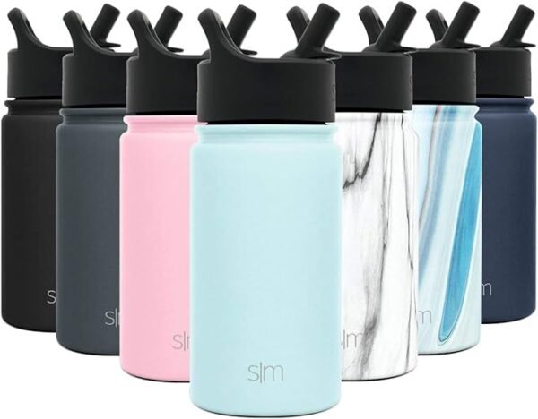 Botella de agua para niños 14 oz, moderna, a prueba de fugas, sin BPA, azul marino