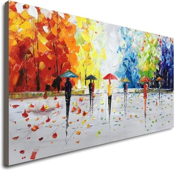 Pintura al óleo moderna abstracta de paisaje, gente caminando, 100% pintada a mano para decoración de pared