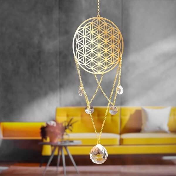 Atrapasueños de cristal con flor de la vida, decoración de pared con geometría sagrada para jardín u oficina