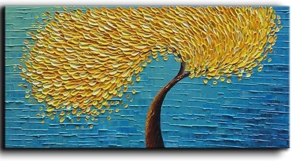YaSheng Art pintura abstracta árbol amarillo, óleo 3D pintado a mano, 20x40 in.