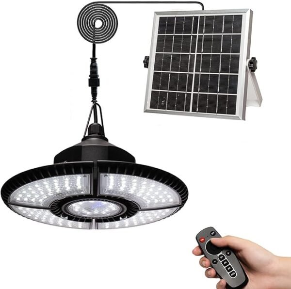 Luz solar HULPPRE para cobertizo, 136 LED, control remoto, IP65, para interiores y exteriores