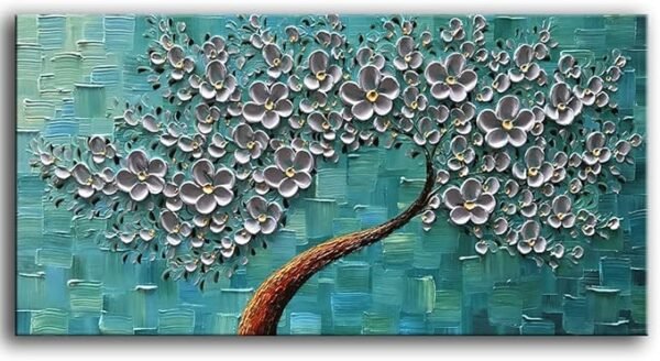 YaSheng Art pintura al óleo de flores plateadas 3D, decoración moderna para hogar, comedor, dormitorio 20x40”