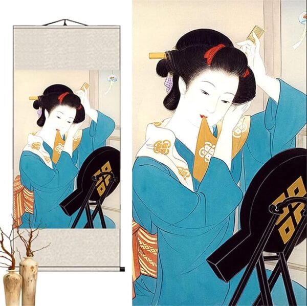 Pintura japonesa Geisha chica Ukiyoe en rollo de seda, arte de pared