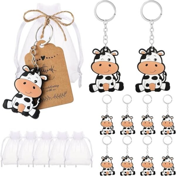 Hicarer 36 Llaveros Vaca, Etiquetas Kraft, Bolsas Organza, Baby Shower.
