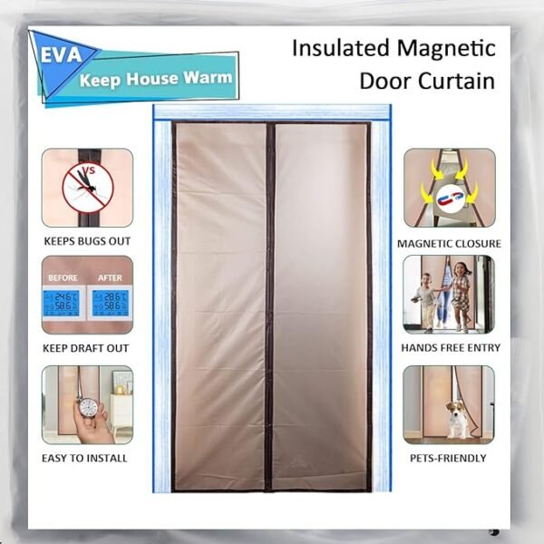 Cortina de puerta aislante EVA con aislamiento térmico magnético, 34x82 pulgadas
