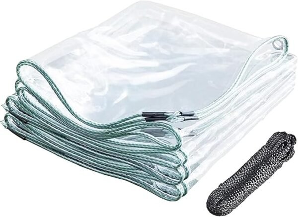 Lonas transparentes resistentes al agua con ojales, 420 g/m², 0.3 mm para jardín y camping (2 m x 4 m)