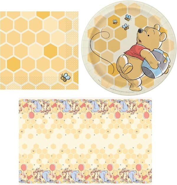 Winnie Pooh Fiesta 16Pzs, Servilletas, Platos, Mantel, Tarjeta Juego.