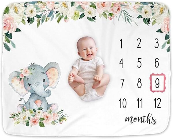 Manta mensual para bebé con elefante, gráfico de crecimiento, regalo para nuevas mamás y baby shower.