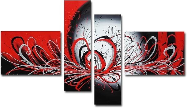 Muzagroo pintura al óleo abstracta con líneas negras y rojas, arte para comedor M