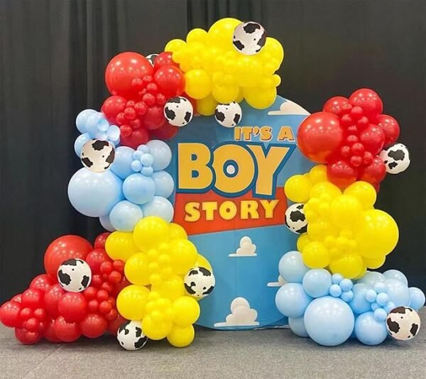 Kit Guirnalda Globos Inspirado en Juguetes, 129Pzs, Fiesta Baby Shower.