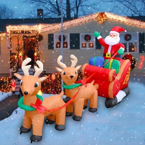 SEASONBLOW Reno de Navidad inflable LED 8 pies con trineo y Papá Noel para decoración exterior