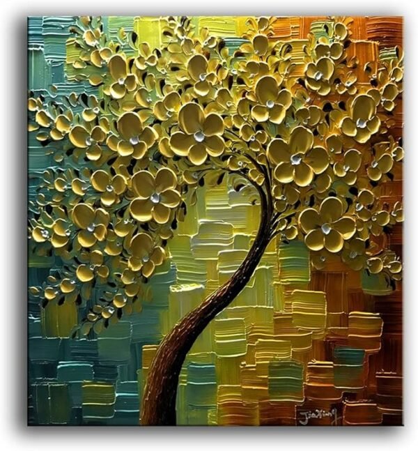 YaSheng Art pintura al óleo 3D de flores doradas, 24x24 in.