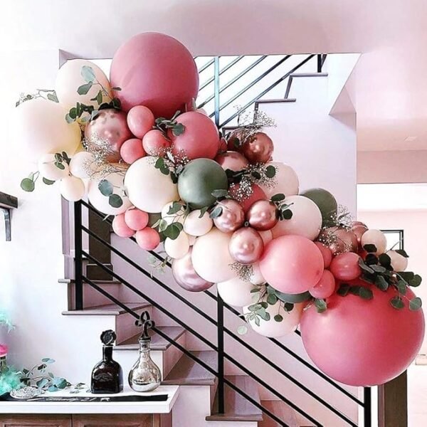 Arco Globos Rojo Rosa, 102Pzs, Verde Oliva, Oro Rosa, Baby Shower, Boda, Fiesta Té.