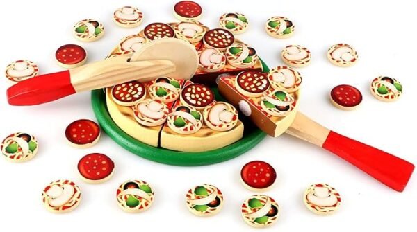Comida de juego de pizza de madera, juguetes educativos Montessori para niños mayores de 3 años
