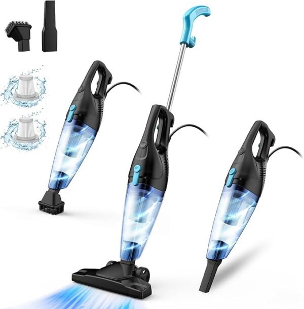 Aspiradora con cable, 4 en 1, aspiradora liviana de 15 Kpa de succión, filtro HEPA lavable, se convierte en aspiradora de mano, ideal para hogares y mascotas.