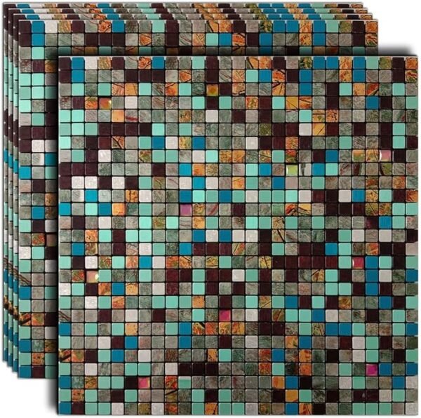 XUANINY Azulejos autoadhesivos para salpicaduras de cocina y baño, mosaico de aluminio (5 hojas)