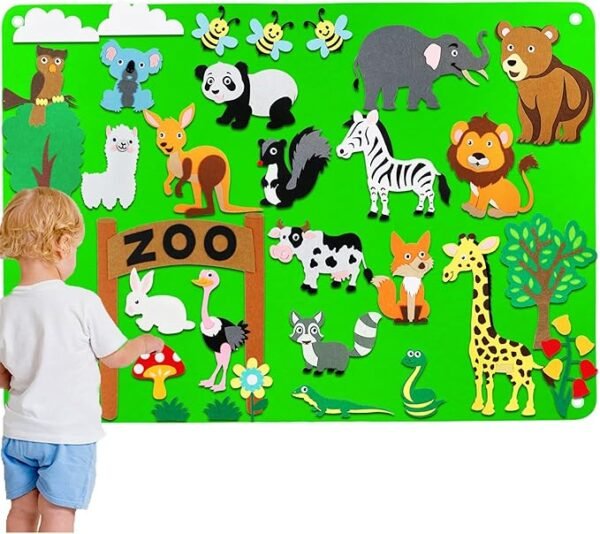 Craftstory Juego de historias de tablero de fieltro con animales del zoológico, 32 piezas, para manualidades y aprendizaje