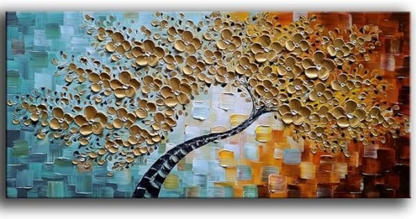 Tyed Art pintura al óleo de flores doradas abstractas 3D para sala de estar y dormitorio 20x40”