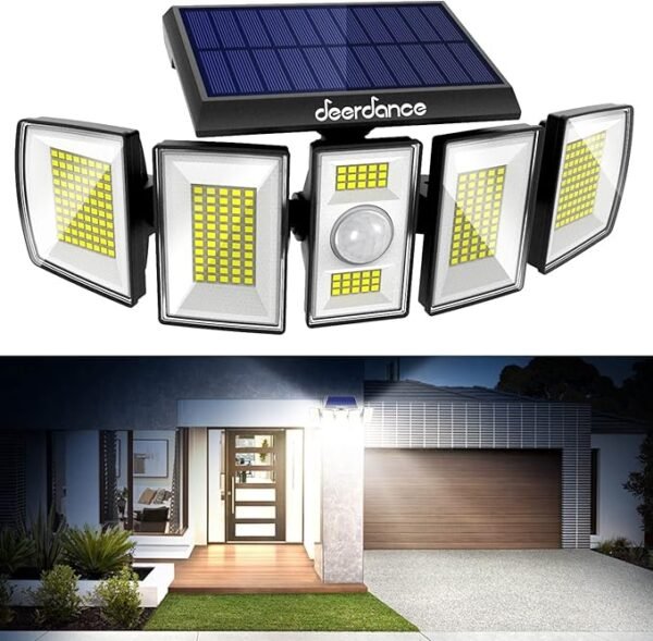 Luces exteriores solares con sensor de movimiento, 300 LED, gran angular ajustable