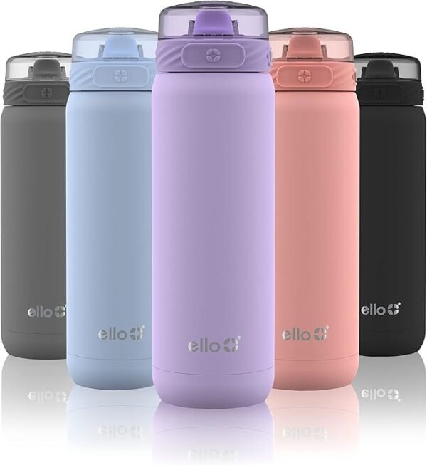 Botella de agua acero inoxidable 22 oz con pajita, doble pared aislada, tapa a prueba de fugas, color lila