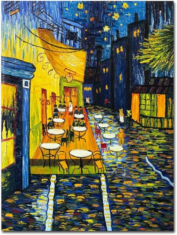 Reproducción de Van Gogh "La terraza del café en la Place Du Forum" sobre lienzo, arte de pared pintado a mano (24x32)