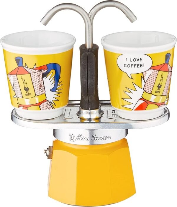 Bialetti Mini Express Lichtenstein Moka, 2 Tazas, Amarillo.