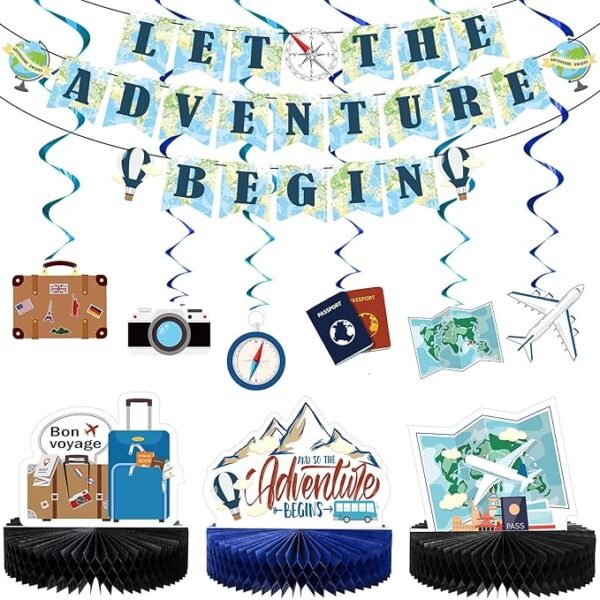 16 Piezas Decoraciones de Fiesta Temáticas de Viajes, Bon Voyage, Remolinos y Centros de Mesa