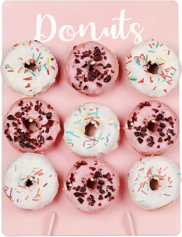 Soporte de pared para donuts, tablero perforado reutilizable para fiestas, capacidad 9 donuts