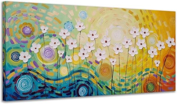 Yihui Arts lienzo decorativo de flores blancas, pintado a mano.