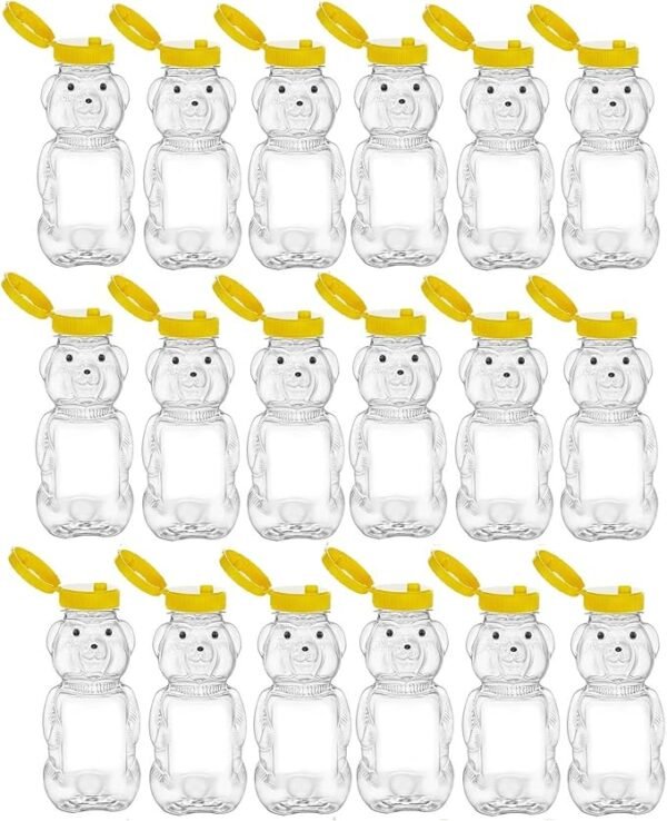 Tarros Nakpunar de plástico PET con forma de oso, 18 unidades, 8 fl oz, tapas dispensadoras amarillas
