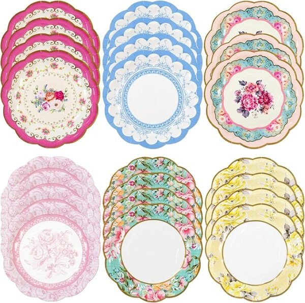 Talking Tables Platos Vintage Floral Fiesta Té, 6 Diseños, 24 Pzs.