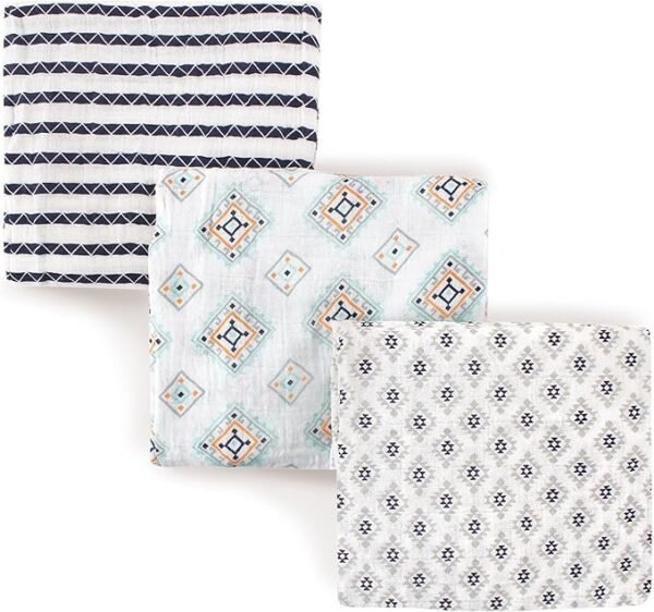 Hudson Baby - Mantas unisex de muselina de algodón, azteca, paquete de 3.